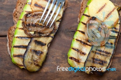 Grilled Vegetables On Bread Stock Photo