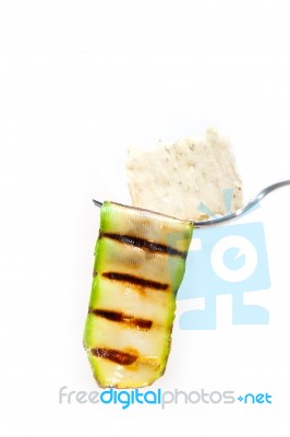 Grilled Zucchini Courgette With Cracker On A Fork Stock Photo