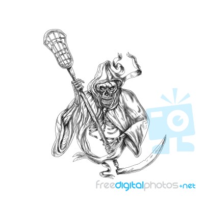 Grim Reaper Lacrosse Defense Pole Tattoo Stock Image