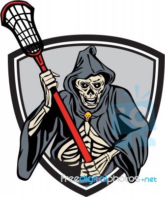 Grim Reaper Lacrosse Player Crosse Stick Retro Stock Image