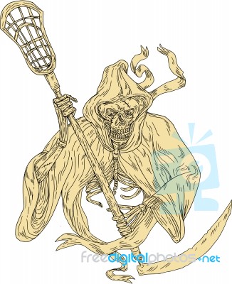 Grim Reaper Lacrosse Stick Drawing Stock Image