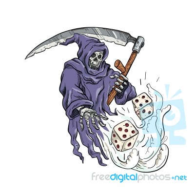Grim Reaper Throwing The Dice Drawing Color Stock Image