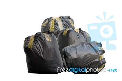 Group Of Black Garbage Bags Stock Photo