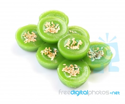 Group Of Green Multiple Scented Sesame Chinese Sweet On White Floor Stock Photo