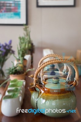 Group Of Hot Ceramic Teapots Stock Photo