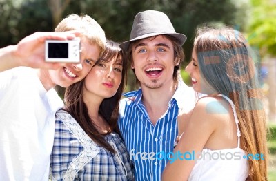 Group Of Students Standing Together Taking A Selfie Stock Photo