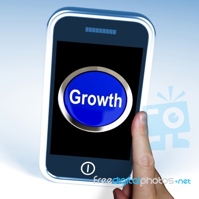 Growth On Phone Means Get Better Bigger And Developed Stock Image