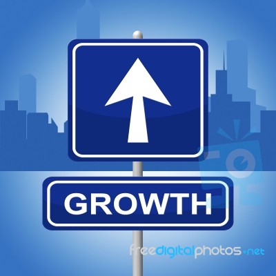 Growth Sign Shows Placard Expansion And Arrow Stock Image