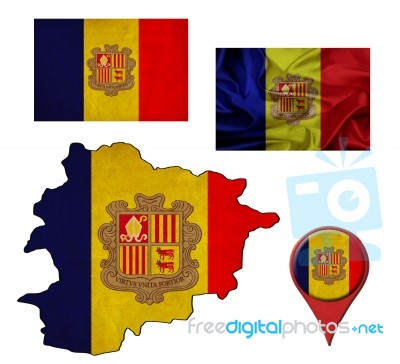 Grunge Andorra Flag, Map And Map Pointers Stock Image