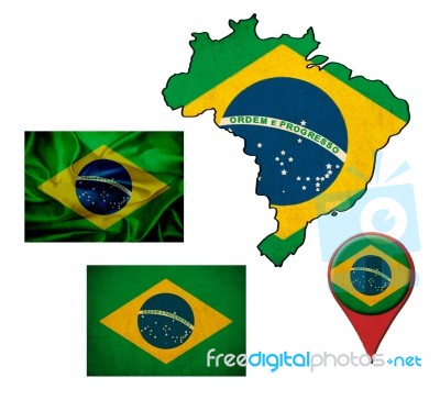 Grunge Brazi Flag, Map And Map Pointers Stock Image