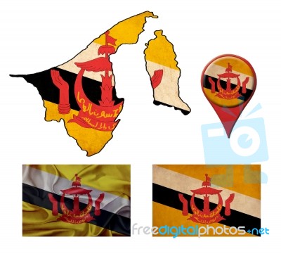 Grunge Brunei Flag, Map And Map Pointers Stock Image