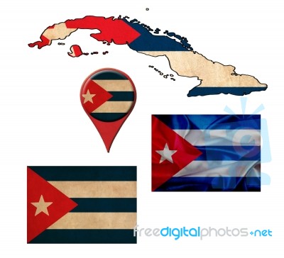 Grunge Cuba Flag, Map And Map Pointers Stock Image