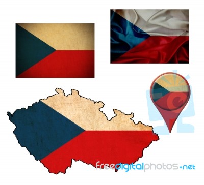Grunge Czech Republic Flag, Map And Map Pointers Stock Image