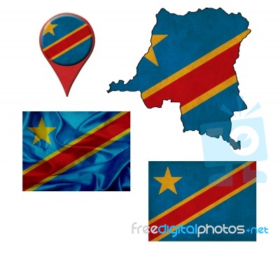 Grunge Democratic Republic Of The Congo Flag, Map And Map Pointe… Stock Image