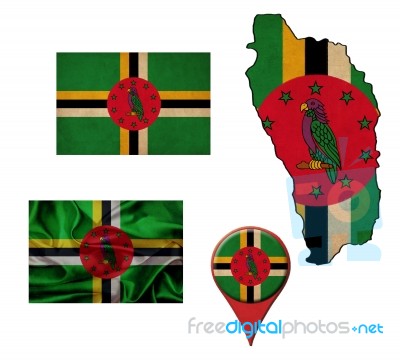 Grunge Dominica Flag, Map And Map Pointers Stock Image