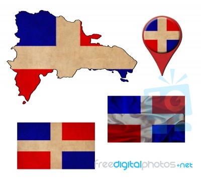 Grunge Dominican Flag, Map And Map Pointers Stock Image