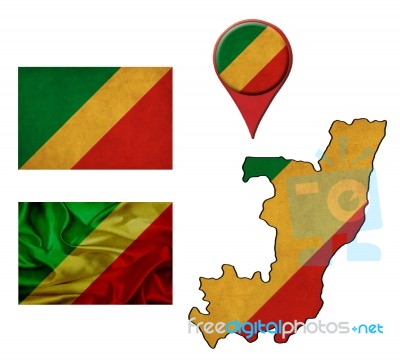 Grunge Republic Of The Congo Flag, Map And Map Pointers Stock Image