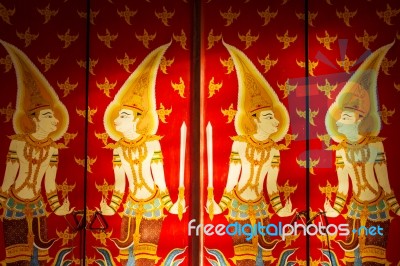 Guardian Angels Painting On Thai Temple's Door Stock Photo Guardian Angels Painting On Thai Temple's Door Stock Photo
