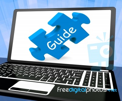 Guide Laptop Shows Assistance Instructions Or Guidance Stock Image