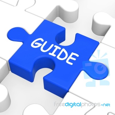 Guide Puzzle Shows Guidance Guideline And Guiding Stock Image
