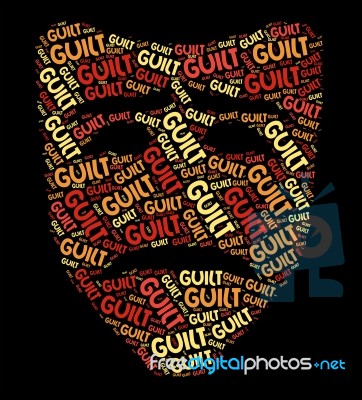 Guilt Word Shows Feels Guilty And Conscience Stock Image