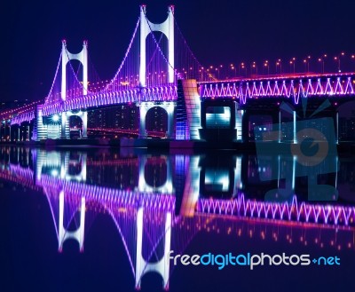 Gwangan Bridge And Haeundae At Night In Busan,korea Stock Photo