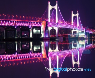 Gwangan Bridge And Haeundae At Night In Busan,korea Stock Photo