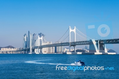 Gwangan Bridge And Haeundae In Busan,kor Stock Photo
