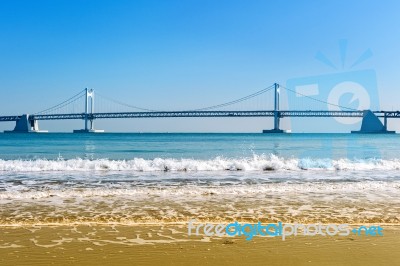 Gwangan Bridge And Haeundae In Busan,korea Stock Photo