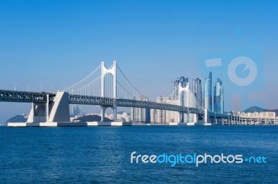 Gwangan Bridge And Haeundae In Busan,korea Stock Photo