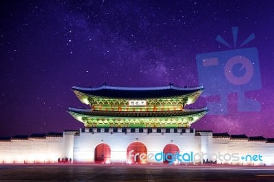Gyeongbokgung Palace And Milky Way In Seoul, South Korea Stock Photo