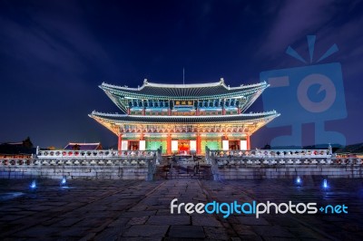 Gyeongbokgung Palace And Milky Way In Seoul, South Korea Stock Photo