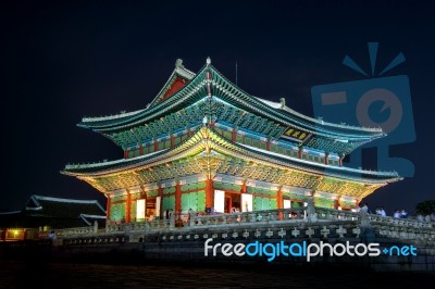 Gyeongbokgung Palace And Milky Way In Seoul, South Korea Stock Photo