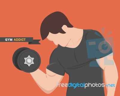 Gym Addict Fitness Muscular Man Wear Black Stock Image