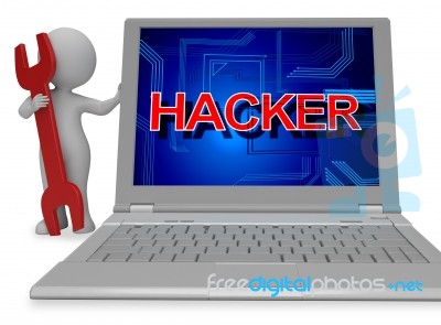 Hacker Sign Shows Spyware Unauthorized 3d Rendering Stock Image