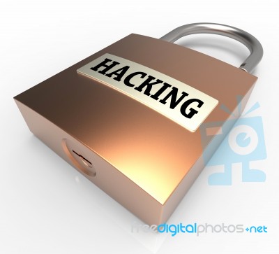 Hacking Padlock Indicates Unsafe Protection 3d Rendering Stock Image