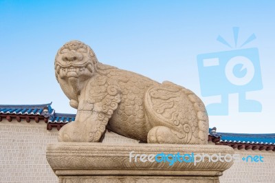 Haechi,statue Of A Mythological Lion-like Animal At Gyeongbokgung Palace,south Korea Stock Photo