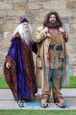 Hagrid And Dumbledore Performing At Alnwick Castle Stock Photo