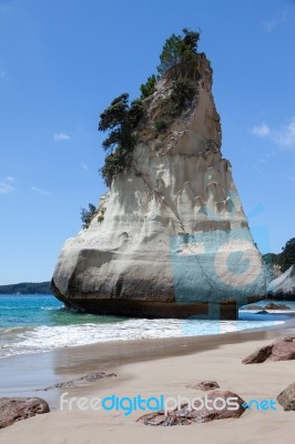Hahei, New Zealand - February 9 : Cathedral Cove Beach Near Hahe… Stock Photo