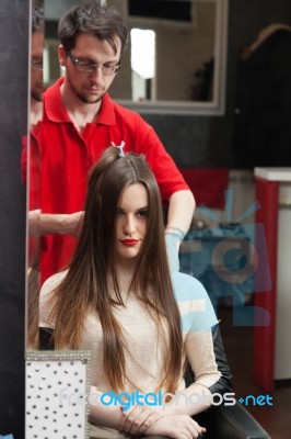 Hairdresser With His Customer Stock Photo