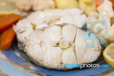 Hake Fish With Cauliflower And Potatoes Stock Photo