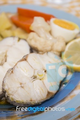 Hake Fish With Cauliflower And Potatoes Stock Photo