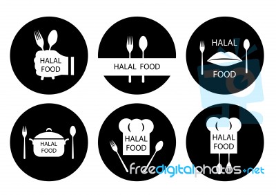 Halal Food Labels Set. Badges, Logo, Tag Round, And Label Design… Stock Image