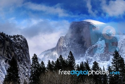 Half Dome And The Snow Stock Photo