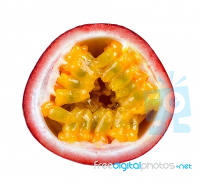 Half Passion Fruit Isolated On White Background Stock Photo