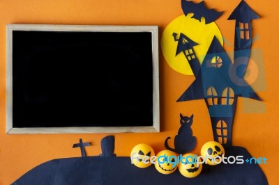 Halloween Background With Haunted House Castle Stock Photo