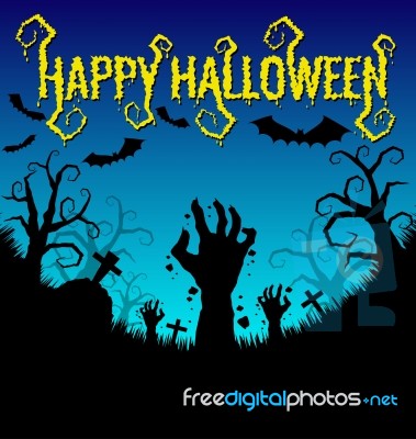 Halloween Background With Zombies Hand Stock Image