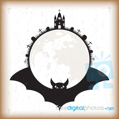 Halloween Bat And Moon Vintage Paper Stock Image