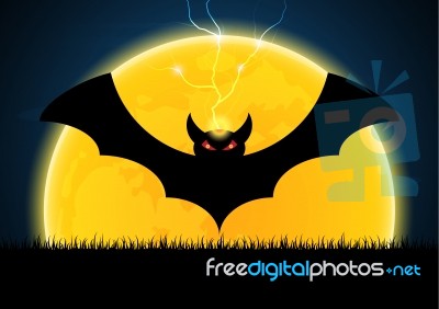 Halloween Bat Moon Thunderbolt Stock Image