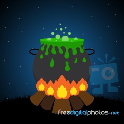 Halloween Bonfire Graveyard Witch Cauldron Background Stock Image
